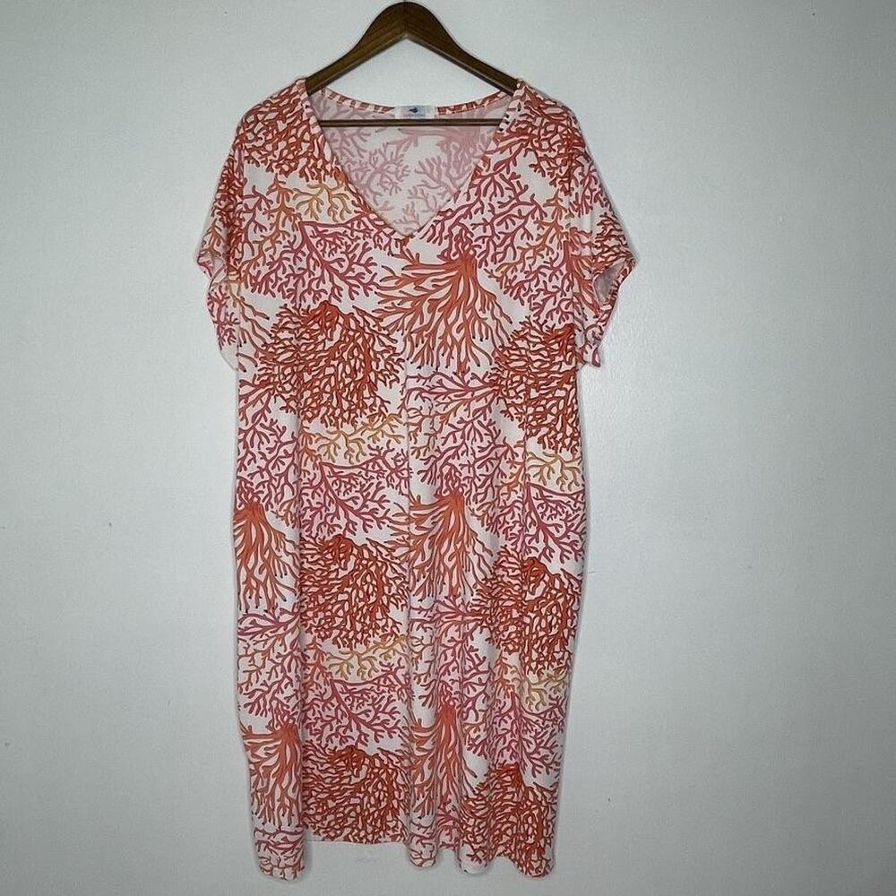 Sunny Oceans Dress Womens 3XL Pink Coral Beach Short Sleeve V Neck Beach Coverup
